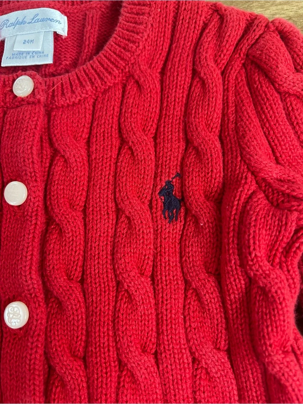 Ralph Lauren Girls' Red Cable-Knit Peplum Cardigan-24months